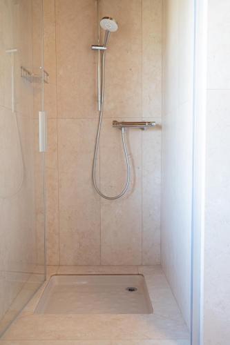 a shower with a glass shower head in a bathroom at Ghisolana Agriturismo al Capitello in Asolo