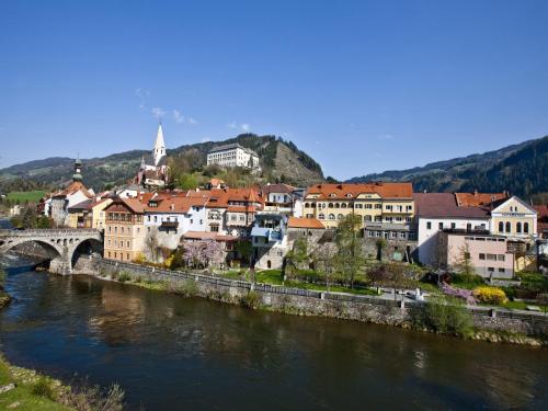 a town with a bridge over a river at Chalet in Stadl an der Mur near Ski Slopes in Stadl an der Mur