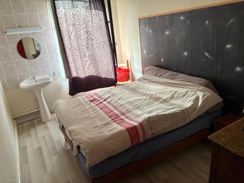 a bedroom with a large bed and a sink at Rodrigue in Saint-Pierre-le-Moûtier