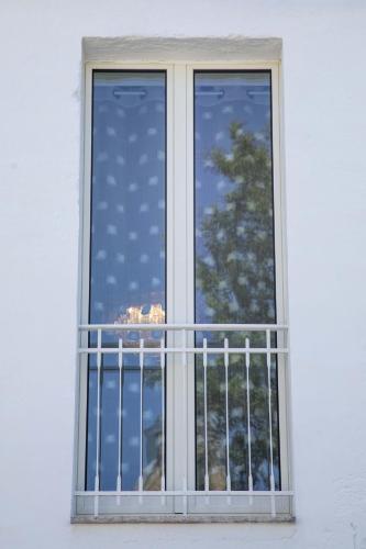 a window on a building with a view of a tree at Suite Piazza Vittorio Emanuele in Mesagne
