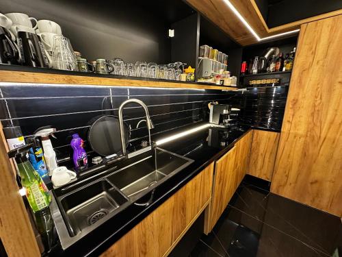 a kitchen with a sink and a counter at Vila CITY by BEN&CO in Sarajevo