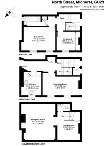 a floor plan of the north street residence at Northmill Cottage - Charming 2 bed residential property with courtyard in Midhurst