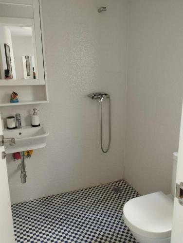a bathroom with a shower and a toilet and a sink at Sueños del Mediterraneo Estudio in Melicena