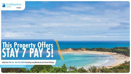 a sign that says this property offers to stay on a beach at Otway Views in Apollo Bay