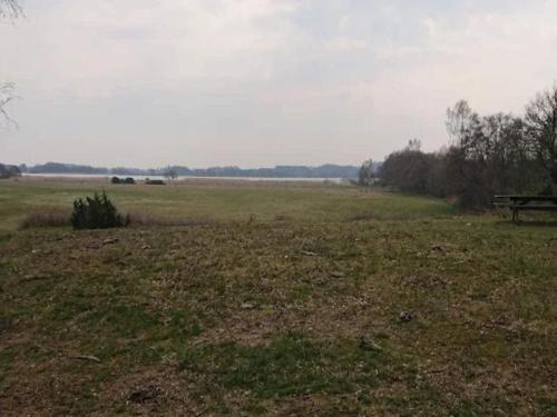 a field with a picnic table in the middle of it at 6 person holiday home in Ebeltoft in Ebeltoft