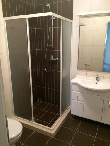 a bathroom with a shower and a sink at Apartments Villa Jennifer in Orebić