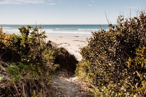 a dirt path leading to a beach with the ocean at Sandy Nook Beachfront Bliss with uninterrupted Ocean Views in Port Fairy