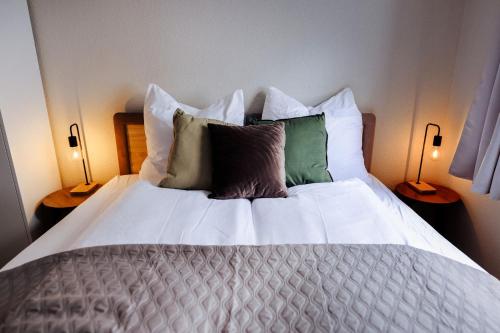 Ένα ή περισσότερα κρεβάτια σε δωμάτιο στο Modern, 4Pers, nahe S-Bahn - salt apartments