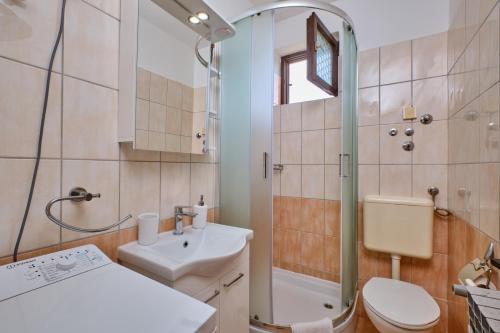 Un baño con ducha, inodoro y lavabo. en House Ruzica, en Mali Lošinj