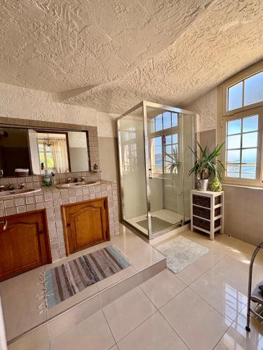 a large bathroom with a shower and a sink at Villa Tricia Cannes in Cannes