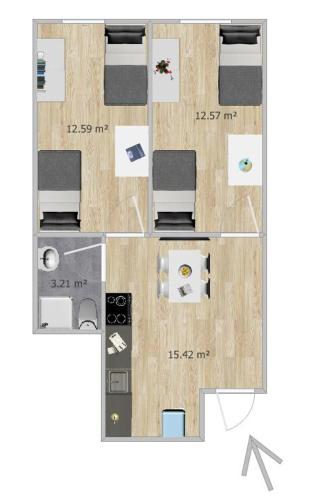 a plan of a floor plan of a room at Gewerbewohnung für Monteure und Geschäftsreisende in Itzehoe