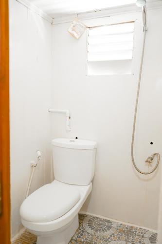 a white bathroom with a toilet and a shower at Phinisi Giona Liveonboard in Labuan Bajo