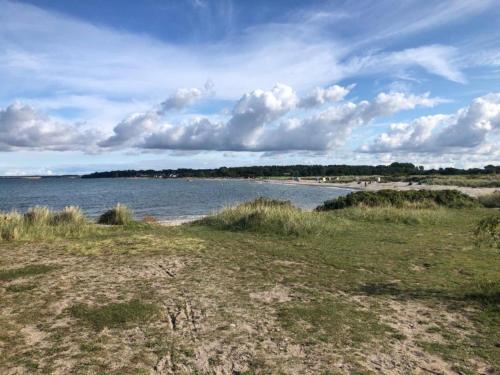 a beach with grass and a body of water at Guest House near Coast in Wangels