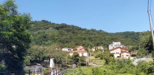 a small village on a hill with houses at La Cantina Del Sole in Riccò del Golfo di Spezia