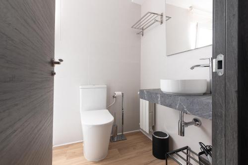 a bathroom with a white toilet and a sink at Amplio y reformado apartamento centro Santander in Santander