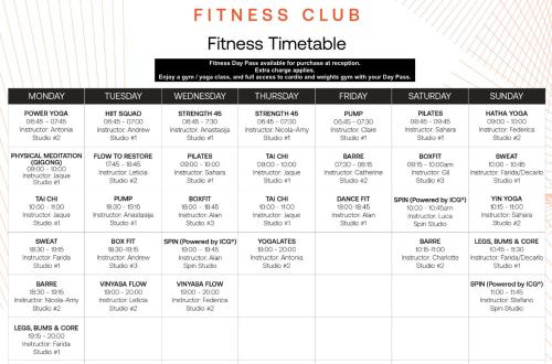 a chart of the fitness club fitness triplex at The Melita in London