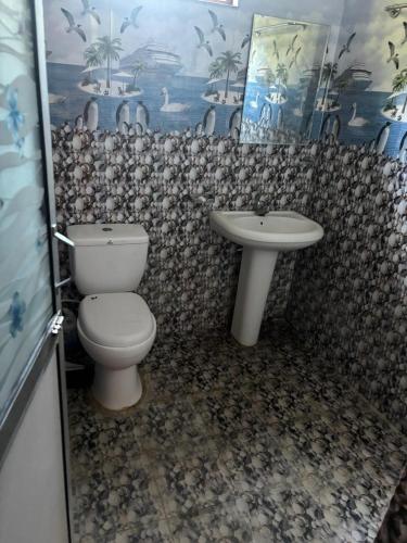 a bathroom with a toilet and a sink at Near Yala in Nikawatawana