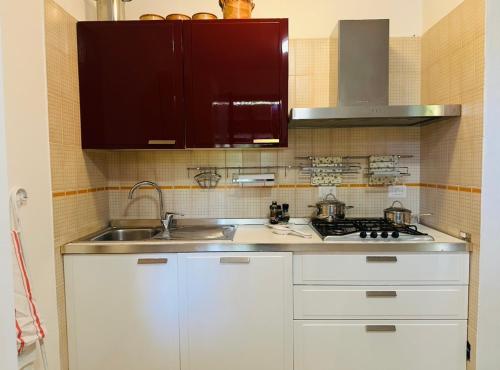 une cuisine avec un évier et une cuisinière dans l'établissement Casa Vacanze Margherita, à Stintino