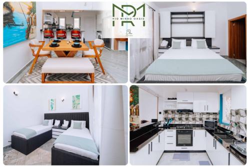 a collage of four pictures of a room at Rio Minho Oasis in Dambani