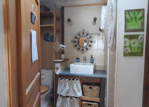 ServanceにあるCharmante Maison Les Volets Bleusのトイレの隣に洗面台付きのバスルーム