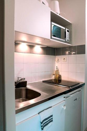 una cucina con lavello e forno a microonde di Studio Le Cocon 22m2 a Lione