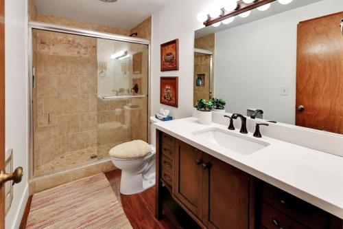 un bagno con lavandino, WC e doccia di Palisade Pines Mountain Cabins Utah a Sundance