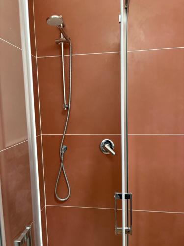 a shower with a shower head in a bathroom at Art Room In Pompei in Scafati