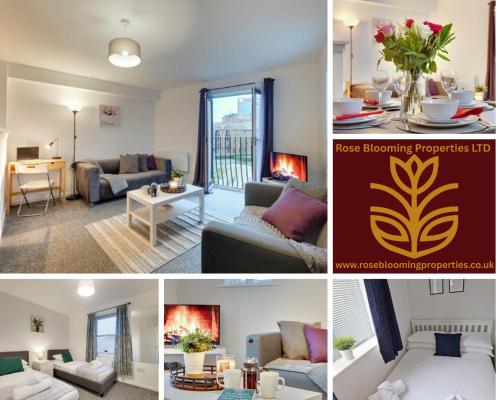 a collage of photos of a living room and a living room at Central 3 bedroom Apartment & Free Parking- Ideal 4 long stays in Newcastle upon Tyne