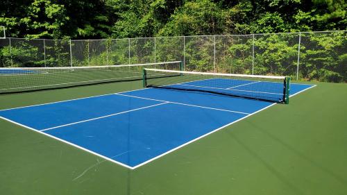 a tennis court with two tennis nets on it at Beneath The Stars by American Patriot Getaways in Hatchertown