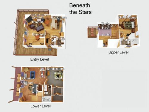a floor plan of a house with diagrams at Beneath The Stars by American Patriot Getaways in Hatchertown