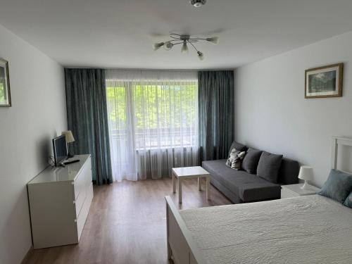 a living room with a bed and a couch at Ferienwohnung Sofi in Bad Reichenhall
