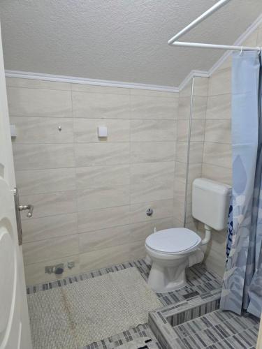 a bathroom with a toilet and a shower at Holiday & Living House Near Sarajevo in Vogošća