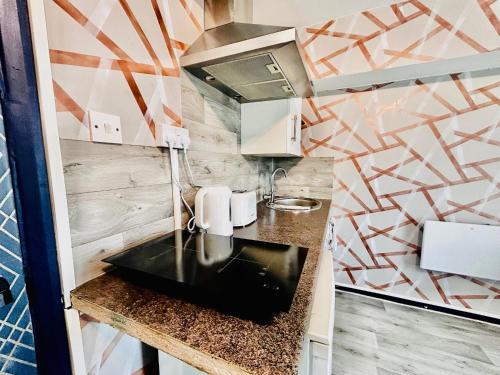 a kitchen with a sink and a counter top at Rest Boutique Wembley in London