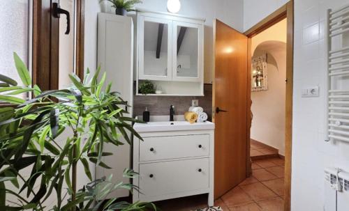 a kitchen with a sink and a white cabinet at Campus el abuelo in Denia