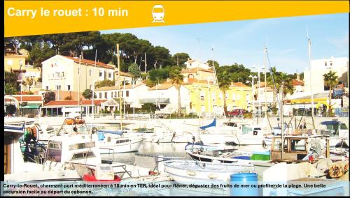 a bunch of boats are docked in a marina at "LaCigaleDeNiolon", Vue Mer à 180 & Terrasse, Plage à 50m, Wi-Fi & Netflix in Le Rove