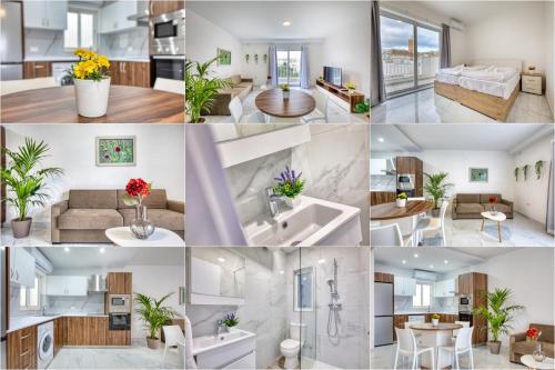 PietaにあるModern Apartments W Balcony - Valletta Viewsのリビングルームと家の写真のコラージュ