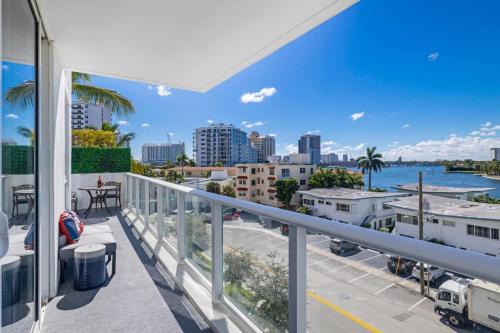 a balcony with a view of the city at Champagne at Tiffany's - Luxury Condo by the Beach in Fort Lauderdale