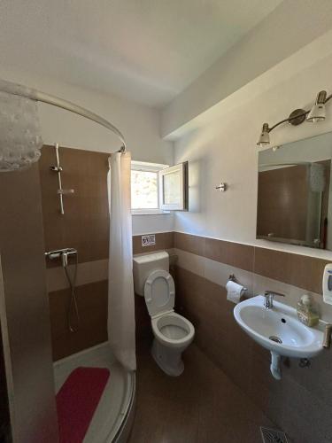 a bathroom with a toilet and a sink at Helga House in Turda