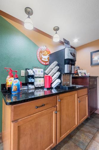a kitchen with a counter with a coffee maker at AmericInn by Wyndham Green Bay East in Green Bay