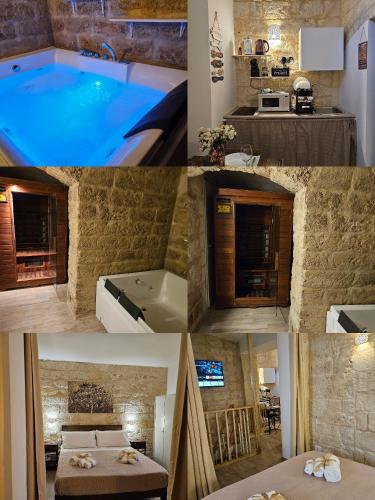a collage of photos of a kitchen and a pool at Casa Petra Bari in Bari
