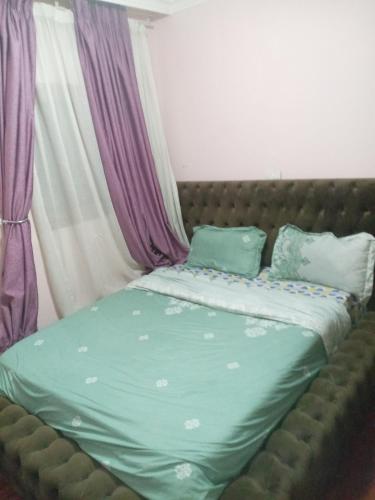 a bed with a green comforter and pillows at إثيوبيا أديس in Addis Ababa