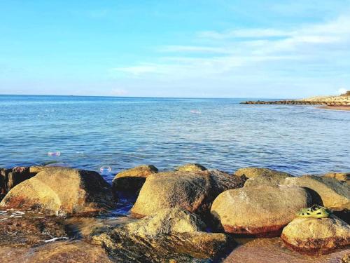 a group of rocks on the shore of the ocean at 10 person holiday home in Græsted-By Traum in Græsted