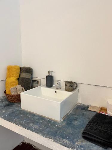 a bathroom with a white sink on a counter at El Puente in El Paredón Buena Vista