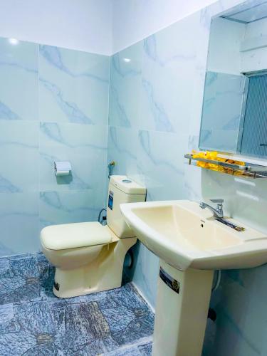 a bathroom with a toilet and a sink at Sigiri Rew Haven in Sigiriya