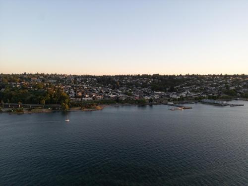 an aerial view of a large body of water at Bos Cozy Victorian Top Floor Duplex Unit with Puget Sound views in Tacoma