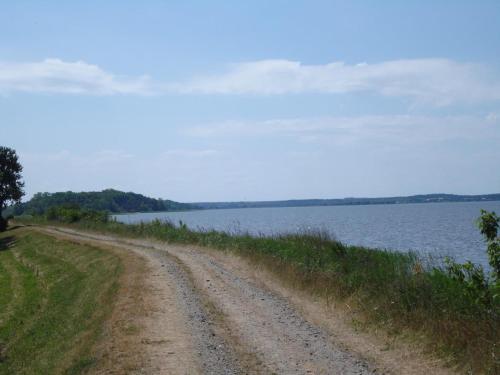 a dirt road next to a large body of water at Ferienhaus Ralf in Zinnowitz