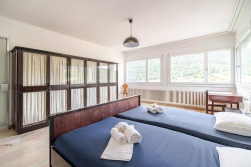 two beds in a bedroom with towels on them at Villa Caslano in Caslano