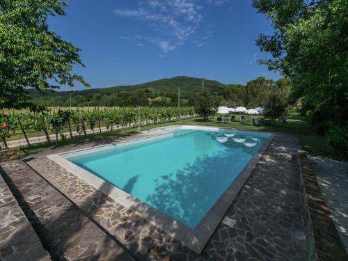 a swimming pool with a view of a vineyard at Authentic holiday home in Bucine with swimming pool in Ambra