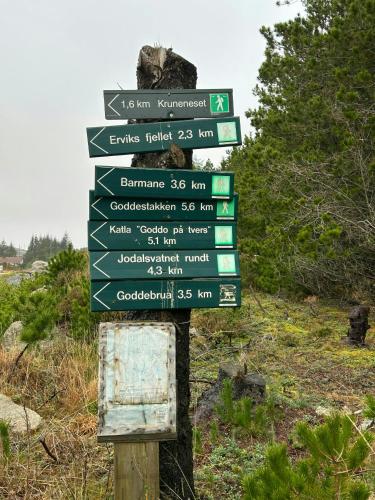 a sign with a cat sitting on top of it at Architect-Designed Cabin Panoramic View in Ervik
