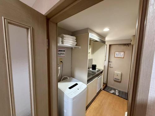 東京にあるLARK OKUBO Free wifiの小さなキッチン(洗濯機付)